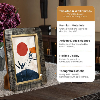 Horn Inlay Shagrin Picture Photo Frames Brown - Rounded Corners, 4x6 5x7