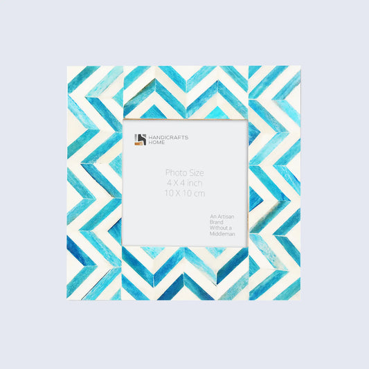 Picture Frames Herringbone Pattern Bone Inlay Collection in 2 Sizes, Turq