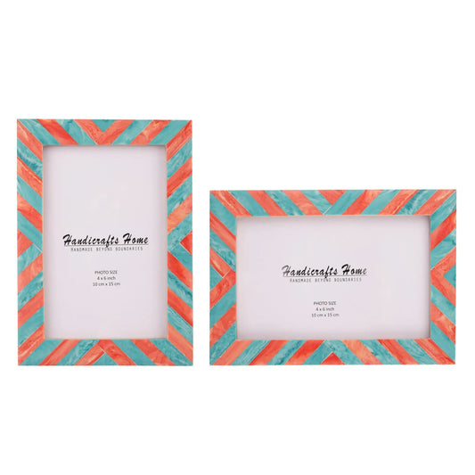 Picture Frames Candy Cane Melon Twist Pattern in Bone & Resin Inlay Collection in 3 Sizes, Pack of 2