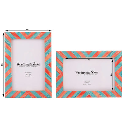 Picture Frames Candy Cane Melon Twist Pattern in Bone & Resin Inlay Collection in 3 Sizes, Pack of 2