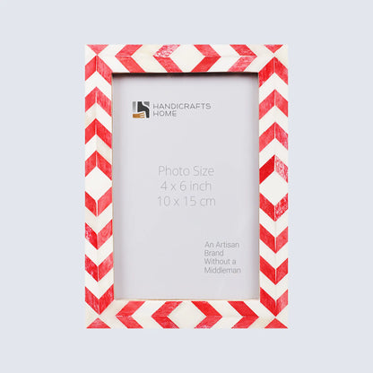 Picture Frames Mosaic Chevron Pattern Bone Inlay Collection in 3 sizes, Red