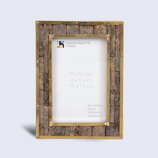 Brass & Wood Inlay Blacksmith Bastion Picture Frame, Brown & Gold 4x6