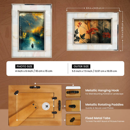 Camelot Maiden Brass & Resin Inlay 4x6 White & Silver Picture Frame