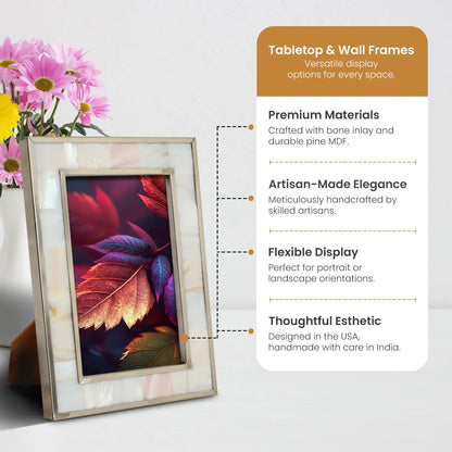 Camelot Maiden Brass & Resin Inlay 4x6 White & Silver Picture Frame