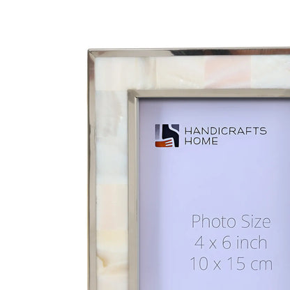 Camelot Maiden Brass & Resin Inlay 4x6 White & Silver Picture Frame