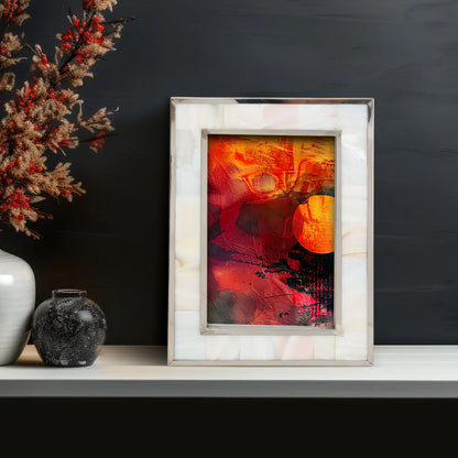 Camelot Maiden Brass & Resin Inlay 4x6 White & Silver Picture Frame