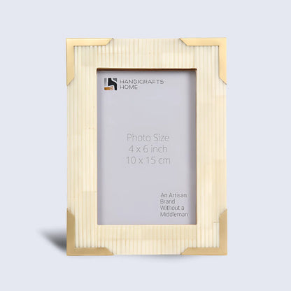 Bone Inlay & Brass Delux Carta Picture Frames, White 4x6