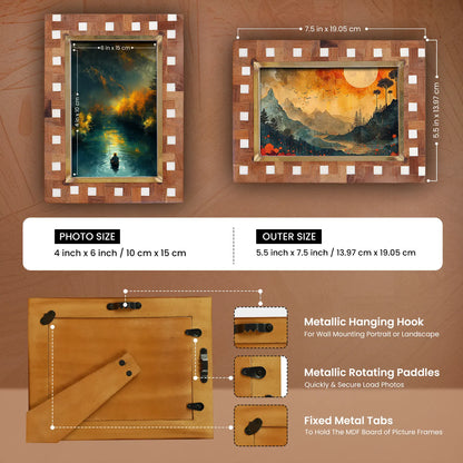 Picture Frames Halo Parquet Pattern Wood & Resin Inlay Collection in 4x6