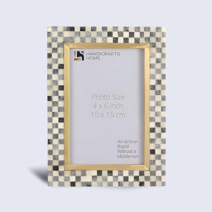 Bone Inlay & Brass Halo Pixels Pattern Picture Frame - 4x6