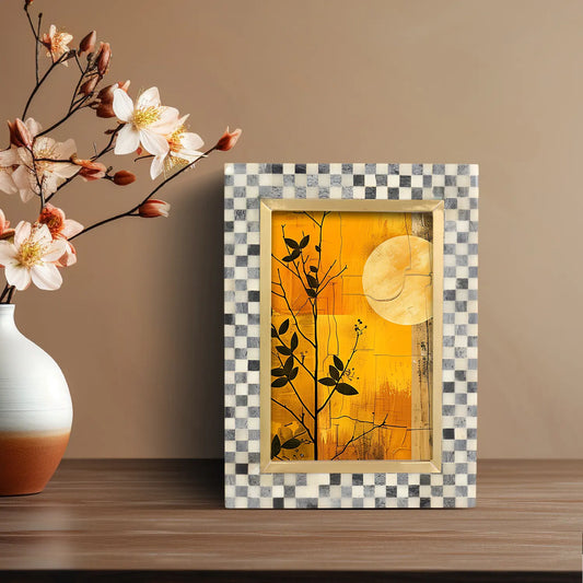 Bone Inlay & Brass Halo Pixels Pattern Picture Frame - 4x6