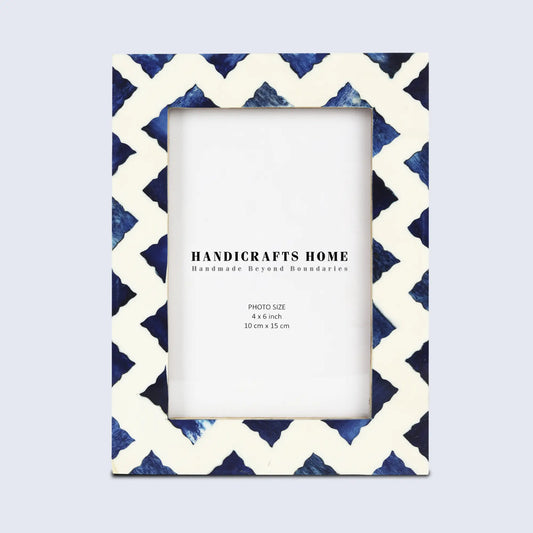 Picture Frames Indigo Bone & Resin Inlay Collection in White & Blue, 4x6