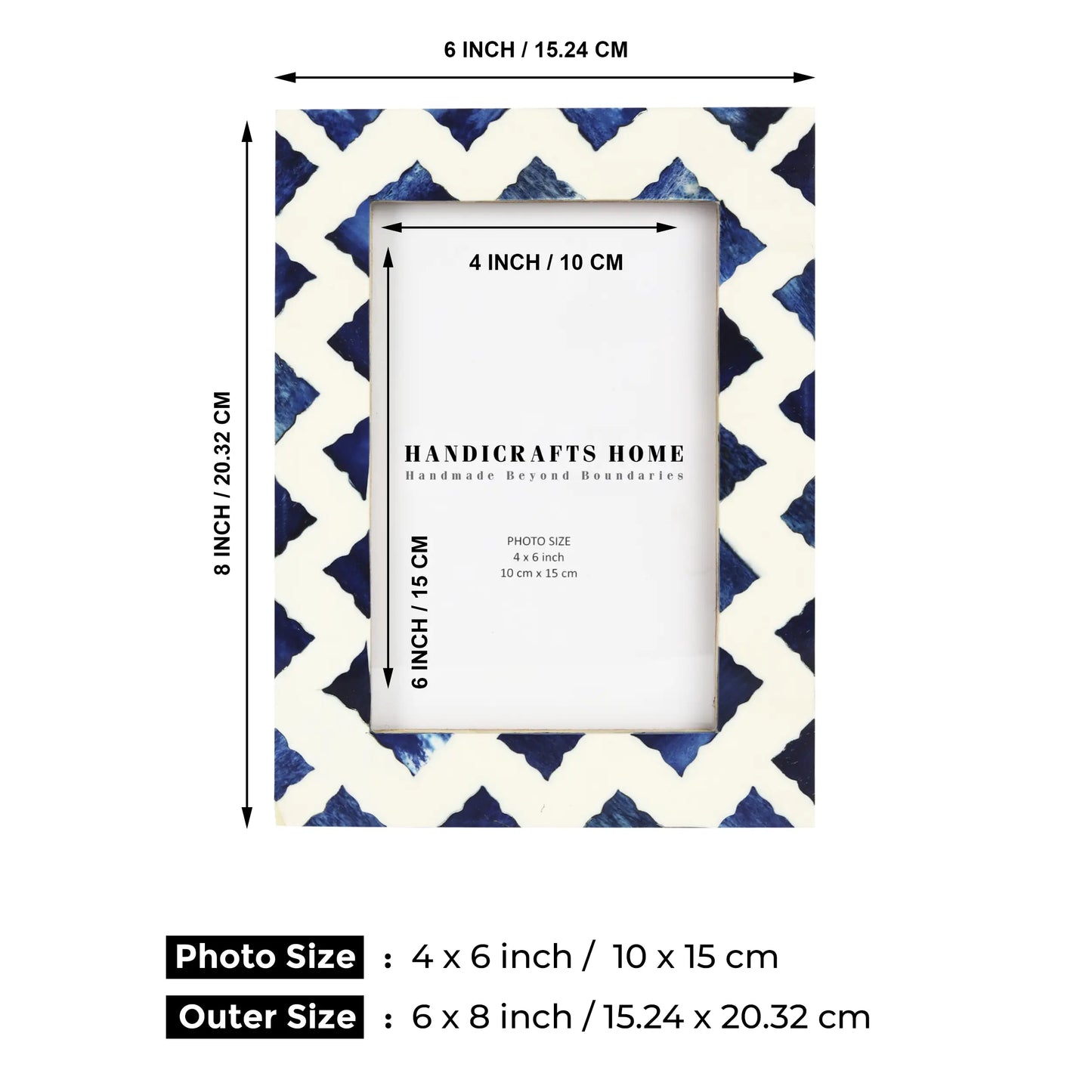 Picture Frames Indigo Bone & Resin Inlay Collection in White & Blue, 4x6