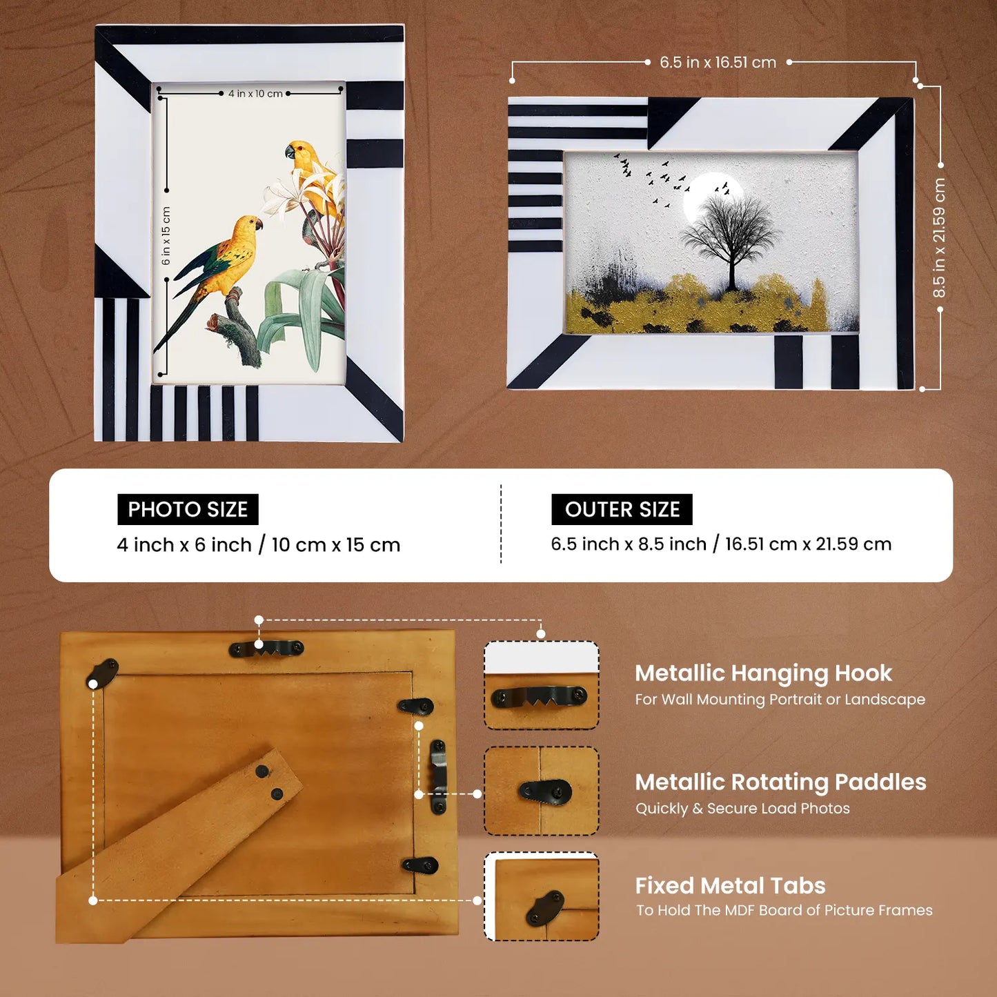 Picture Frames Silhouette Shaped Pattern Bone Inlay Collection in 2 Sizes