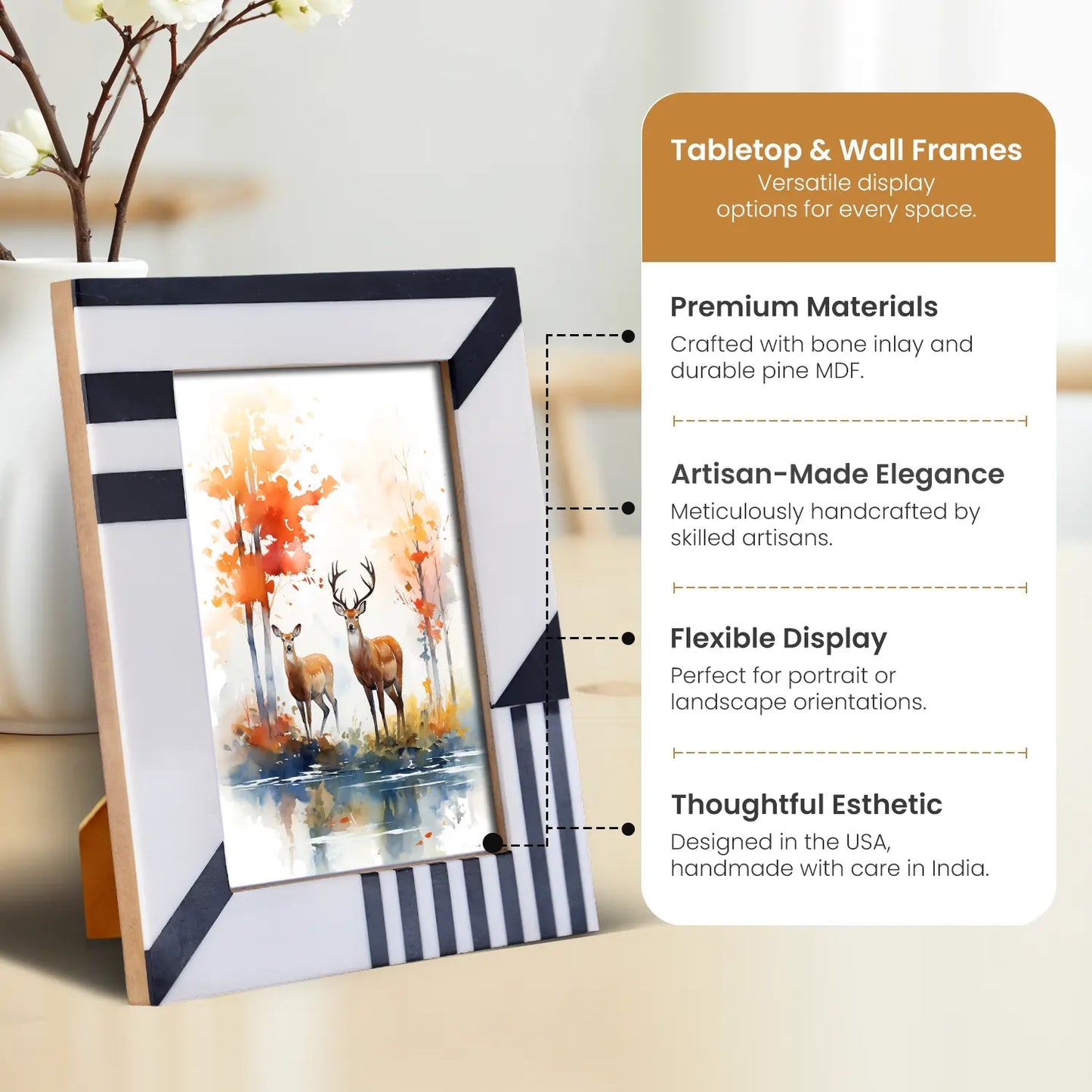 Picture Frames Silhouette Shaped Pattern Bone Inlay Collection in 2 Sizes