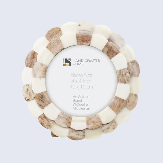 Picture Frames Scalloped Pattern Bone Inlay Collection in 4 sizes, Brown