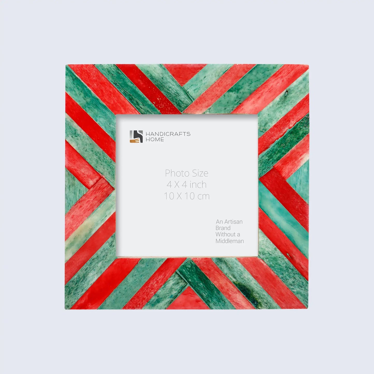 Picture Frames Chevron Pattern Bone Inlay Collection in 4 Sizes, Green & Red