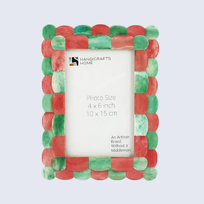 Picture Frames Scalloped Pattern Bone Inlay Collection in 4 sizes, Green & Red