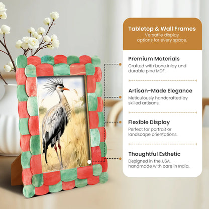 Picture Frames Scalloped Pattern Bone Inlay Collection in 4 sizes, Green & Red
