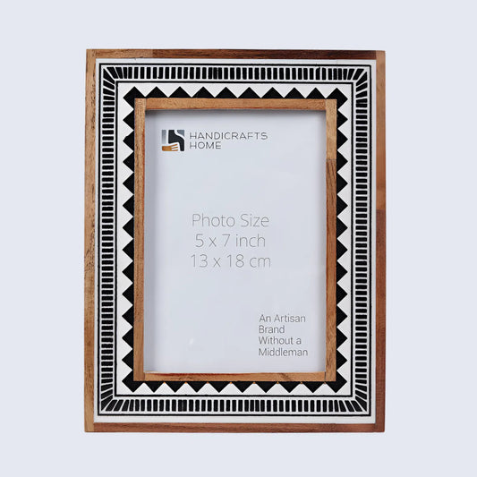 Wood Resin Inlay Handmade Black & White Geometric Picture Frame - 4x6, 5x7