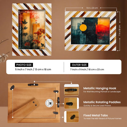 Bone & Resin Inlay Brown & White Striped Pattern Picture Frame