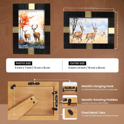 Resin Inlay Deco Black & Gold Picture Frame For Desk & Wall-3 Sizes
