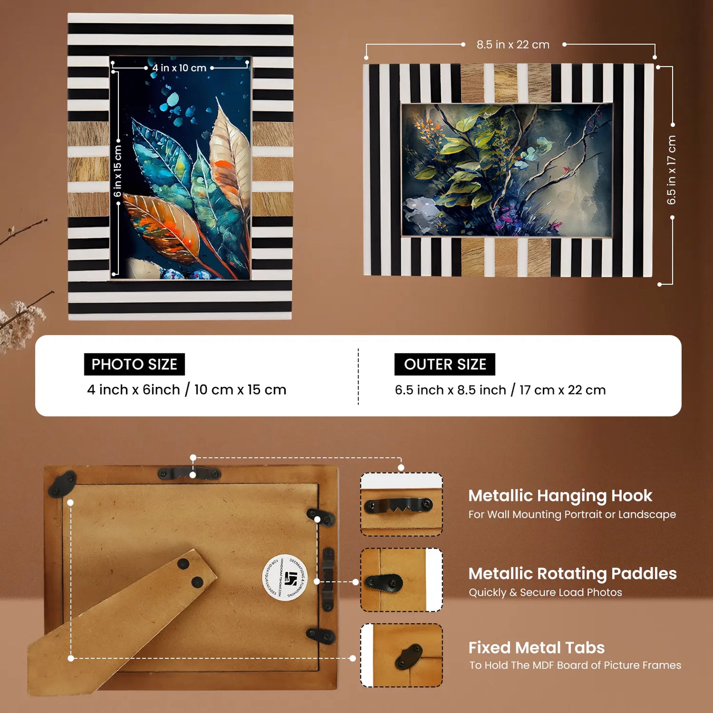 Wood & Resin Inlay Stripewood Picture Frame, Black & White