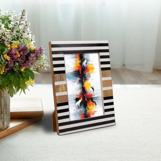 Wood & Resin Inlay Stripewood Picture Frame, Black & White