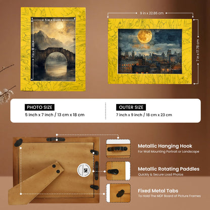 Resin Inlay Handmade Yellow Picture Frame for Wall & Tabletop - 5x7