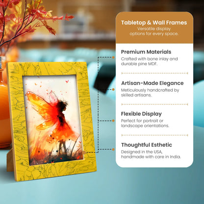 Resin Inlay Handmade Yellow Picture Frame for Wall & Tabletop - 5x7
