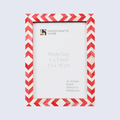 Picture Frames Mosaic Chevron Pattern Bone Inlay Collection in 3 sizes, Red