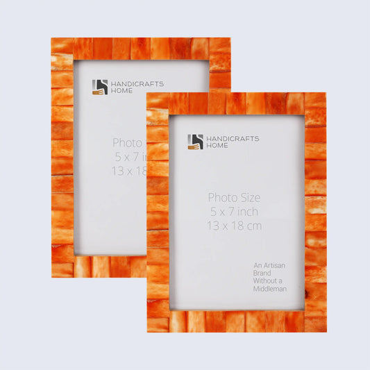 Picture Frames Classic Pattern Bone Inlay Collection in 3 Sizes, Pack of 2 - Orange