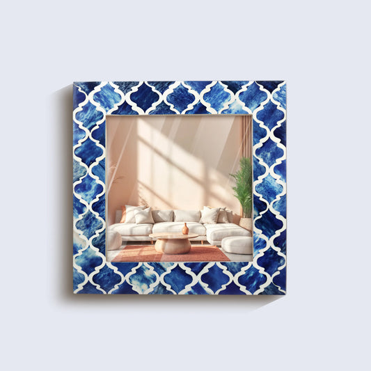 Make to Order Moroccan Blue Mirror Bone & Resin Inlay in 12x12