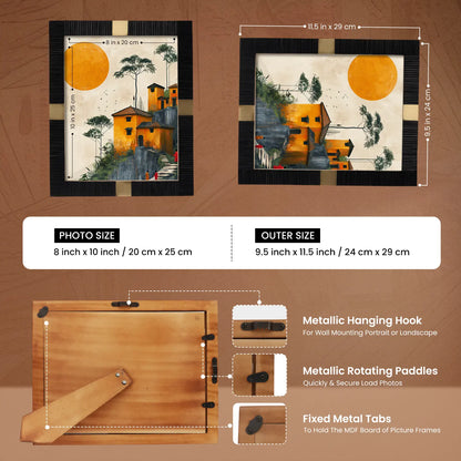 Resin Inlay Deco Black & Gold Picture Frame For Desk & Wall-3 Sizes
