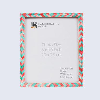 Picture Frames Mosaic Chevron Pattern Bone Inlay Collection in 3 sizes, Green & Red