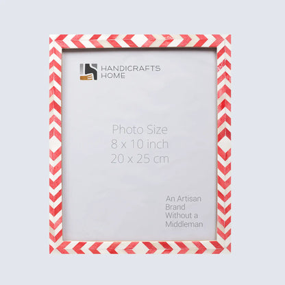 Picture Frames Mosaic Chevron Pattern Bone Inlay Collection in 3 sizes, Red