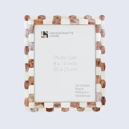 Picture Frames Scalloped Pattern Bone Inlay Collection in 4 sizes, Brown