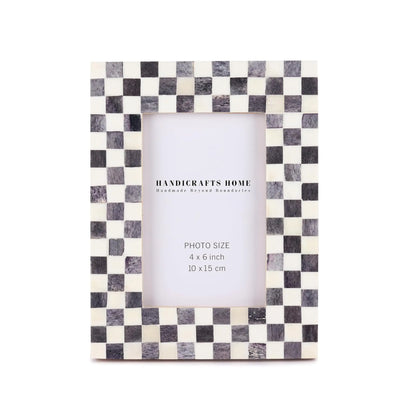 Picture Frames Checked Pattern Inspired Bone Inlay 4x6 & 5x7, Grey & White