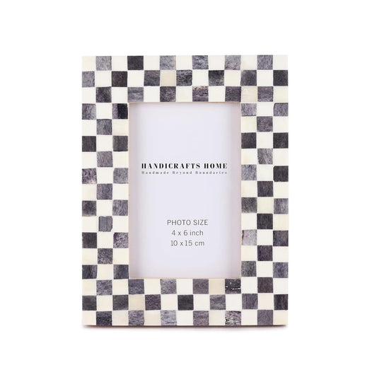 Picture Frames Checked Pattern Inspired Bone Inlay 4x6 & 5x7, Grey & White