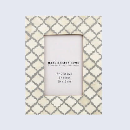 Picture Frames Moroccan Pattern Bone & Resin Inlay Collection in 2 Sizes, White & Grey