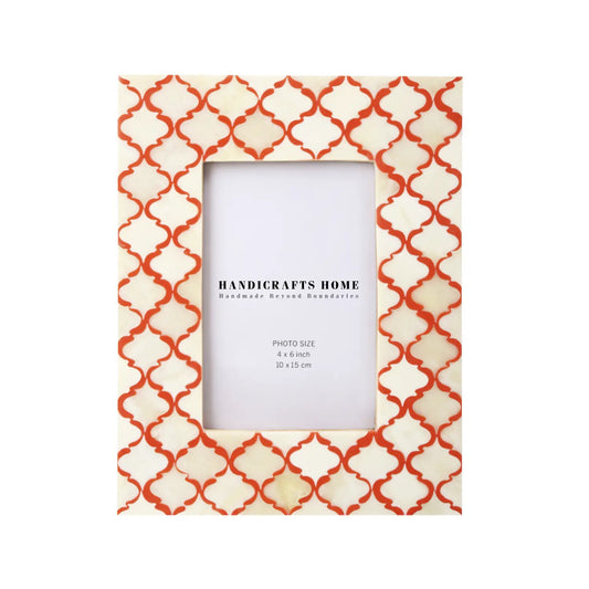 Picture Frames Moroccan Pattern Bone & Resin Inlay Collection in 2 Sizes, White & Red