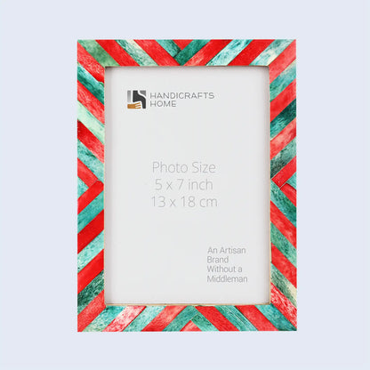 Picture Frames Chevron Pattern Bone Inlay Collection in 4 Sizes, Green & Red