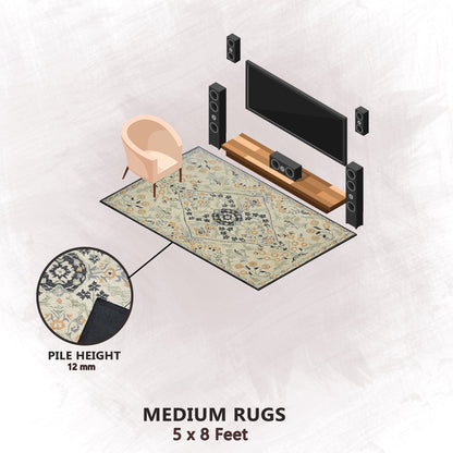 Premium Hand-Tufted Rug Made of 100% Wool  - Anglian Court - 5x8 Feet