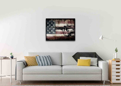 Rustic American Flag with US Army Soldier Wall Art Canvas Painting Decor living room