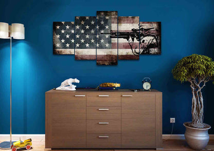 Rustic American Flag with US Army Soldier Wall Art Canvas Painting Decor man cave