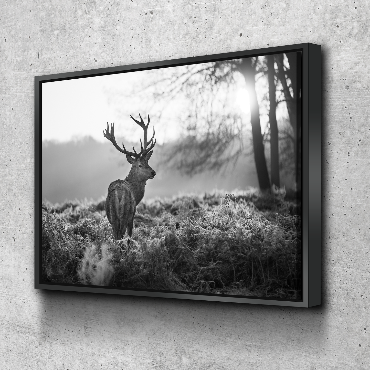 Black and White Canvas Wall Art | Living Room Bedroom Wall Art | Stag Deer Sunset Forest Black and White Canvas Wall Art Set Landscape