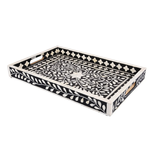Decorative Tray Alhambra Negra Pattern Bone & Resin Inlay Collection in 2 Sizes