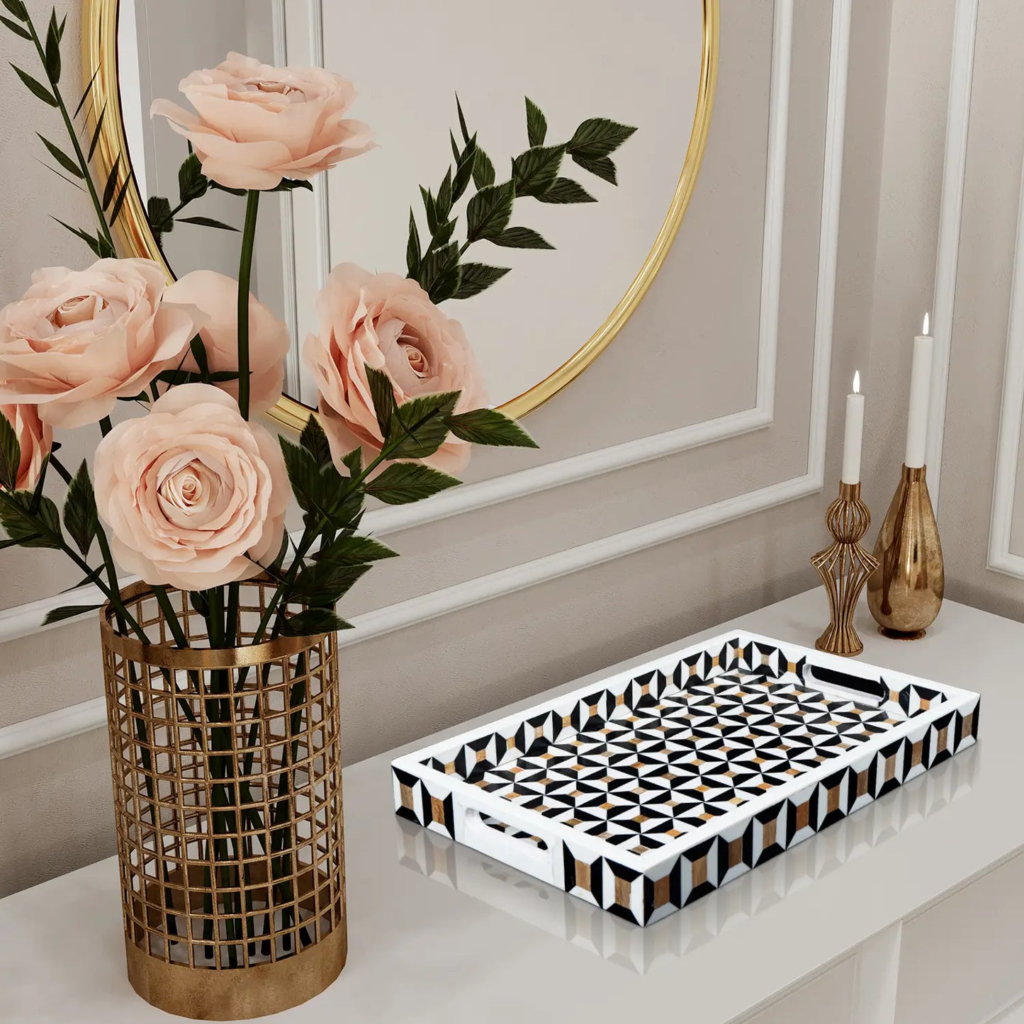 Decorative Tray Discovery Cypher Pattern Resin Inlay Collection in 2 Sizes