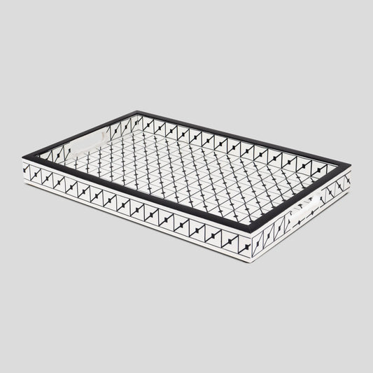 Decorative Tray Illusion Tiktak Pattern Bone & Resin Inlay Collection in 11x17, Black & White