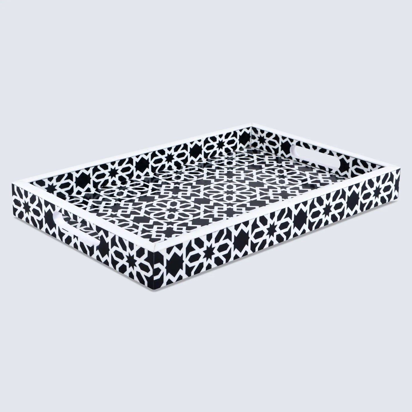 Decorative Tray Shiraj Pattern Resin Inlay Collection in 2 Sizes, Black & White