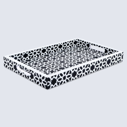 Decorative Tray Shiraj Pattern Resin Inlay Collection in 2 Sizes, Black & White
